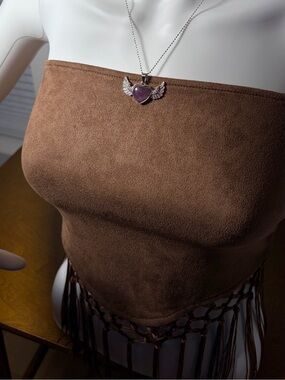 Amethyst Silver Winged Heart Pendant Necklace